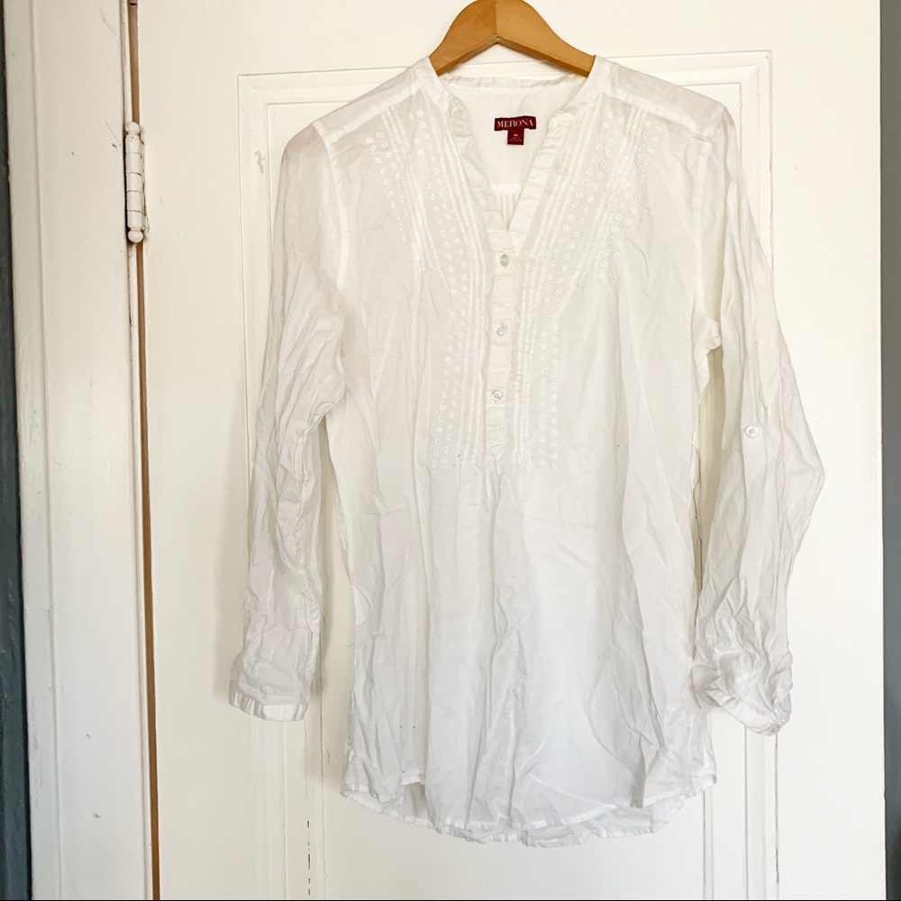 Merona Henley Style White On White Detail Tunic